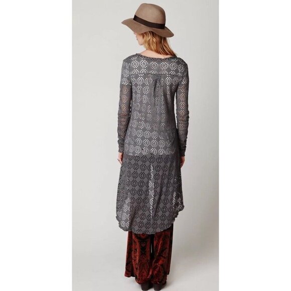 Vintage Free People Beach Gray Crochet Button Front Maxi Cardigan - Picture 7 of 16